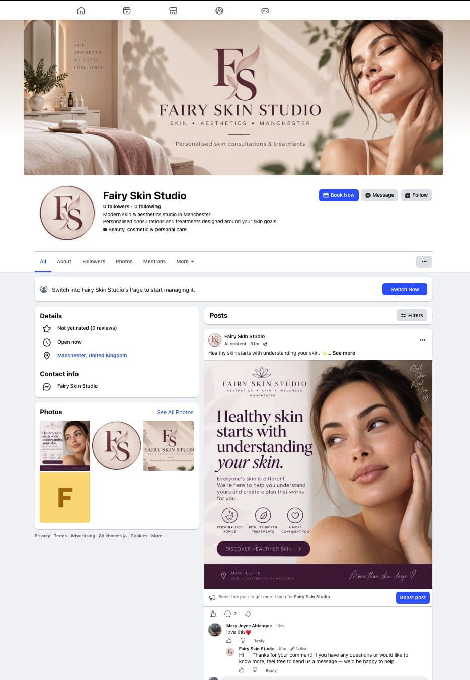 Fairy Skin Studio Facebook page — WF07 reply posted on a comment