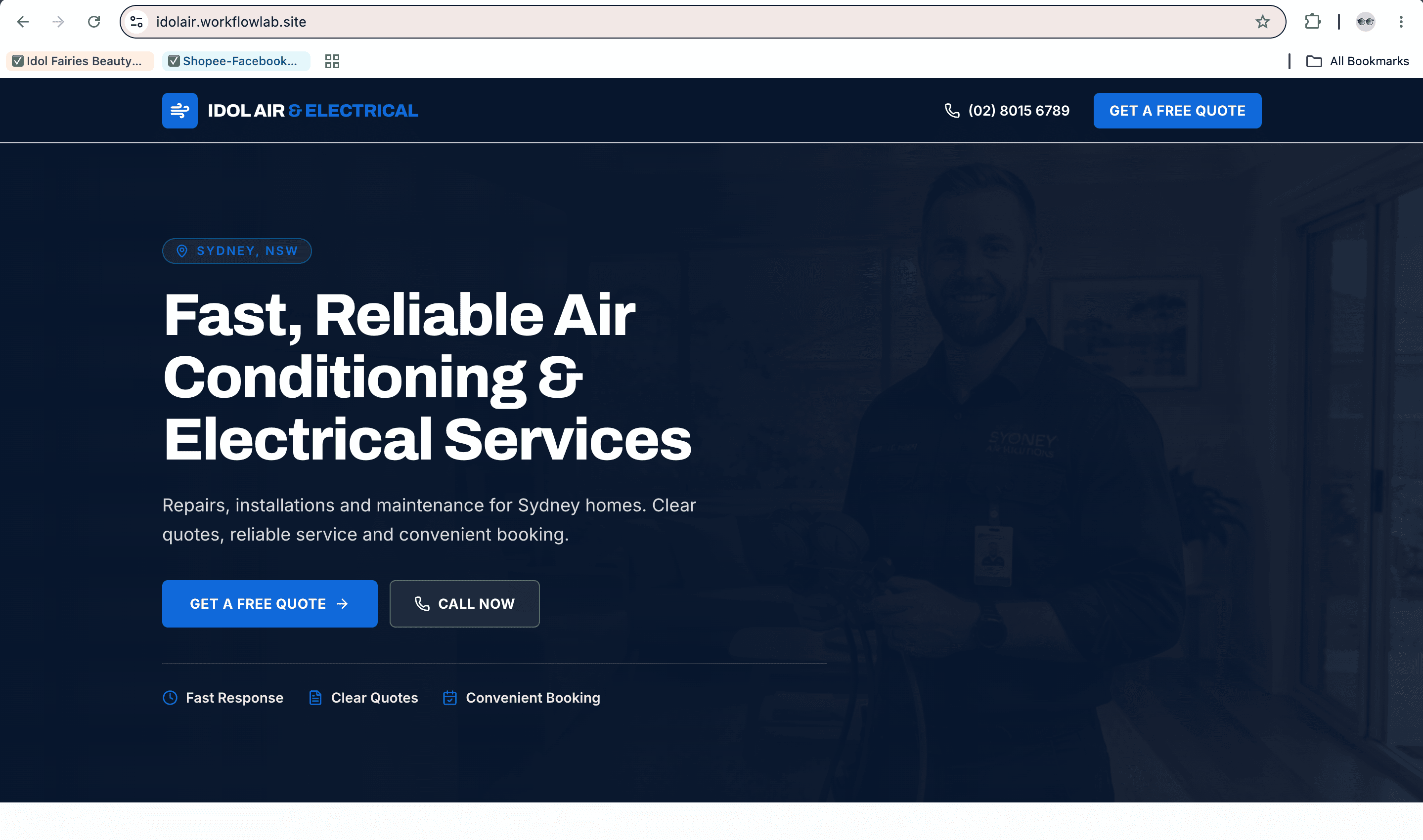 Idol Air & Electrical — published Free Quote funnel