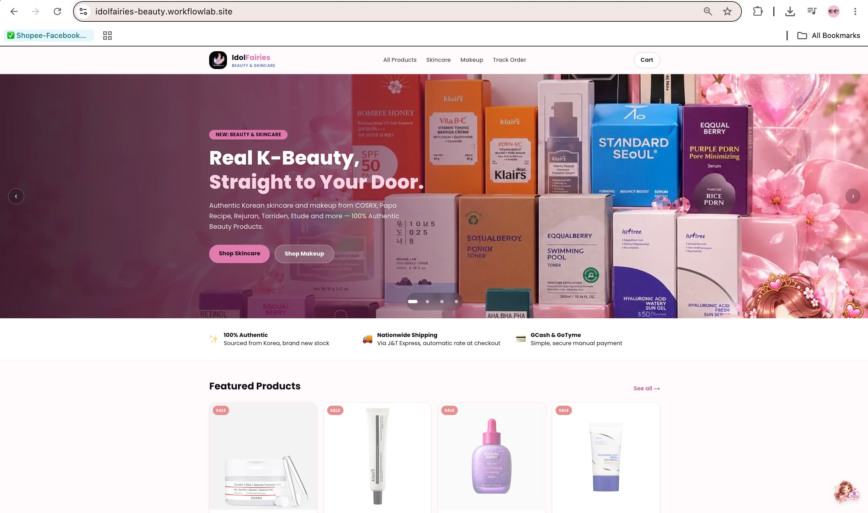 Live storefront homepage