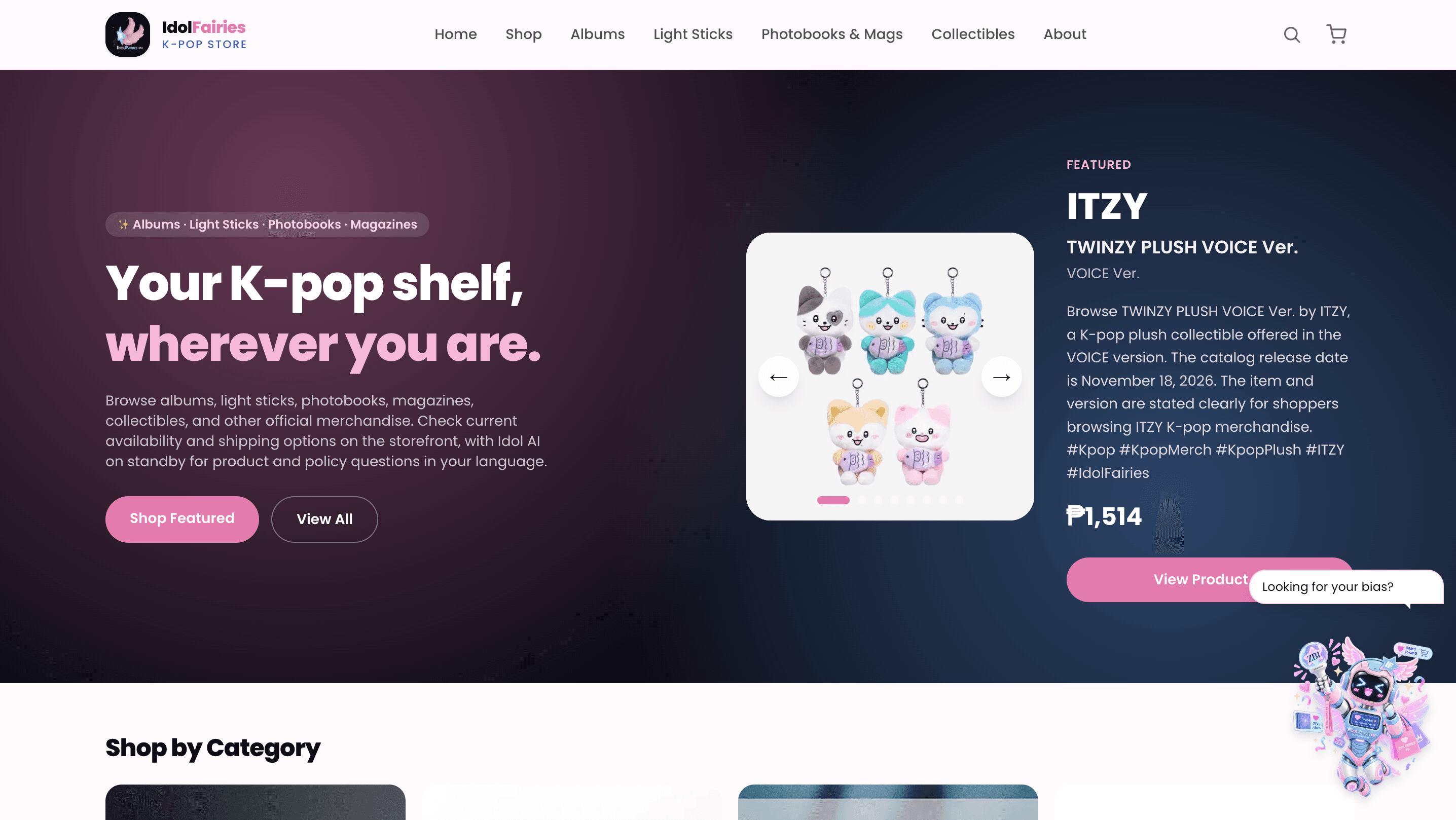 Idol Fairies storefront homepage